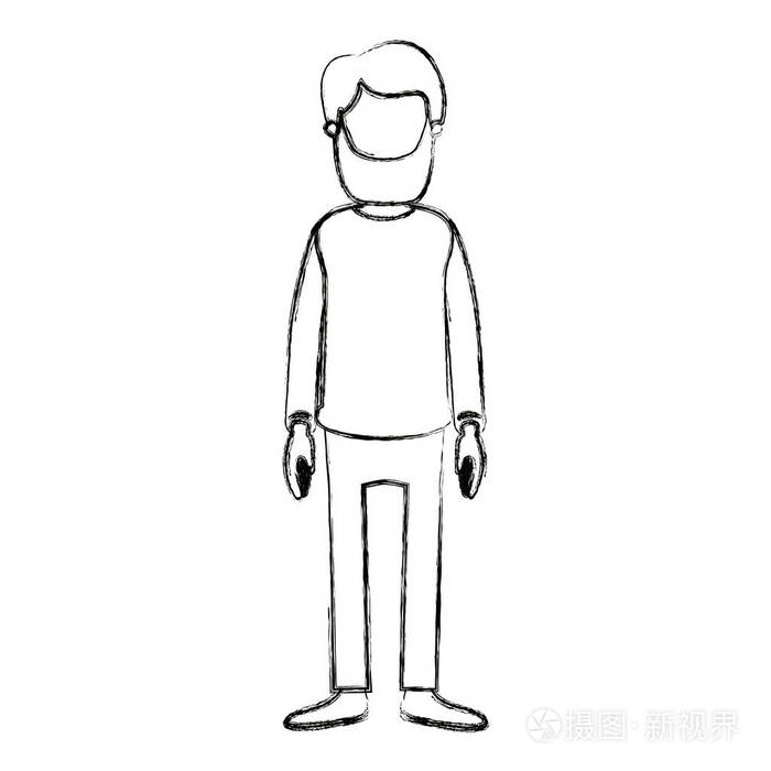 模糊的轮廓卡通全身无脸人留着胡子和胡髭,服装插画-正版商用图片0u20