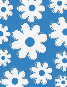 蓝色背景上的白色花图案