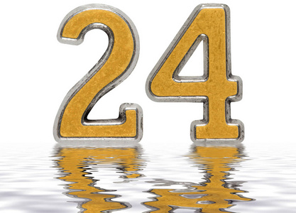 数字 24，二十四，反映在水面上，隔离