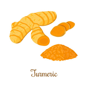 姜黄粉姜黄根粉末分离插画