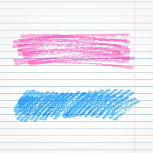 矢量手绘两个记号笔笔触。多彩的脑卒中组。荧光笔元素为背景的