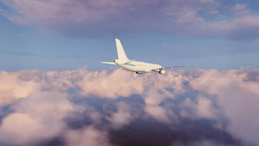 在多云的天空后视客运飞机