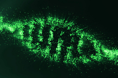 Dna 分子在绿色背景 基因工程科学概念 淡绿色生物化学的概念。3d 渲染
