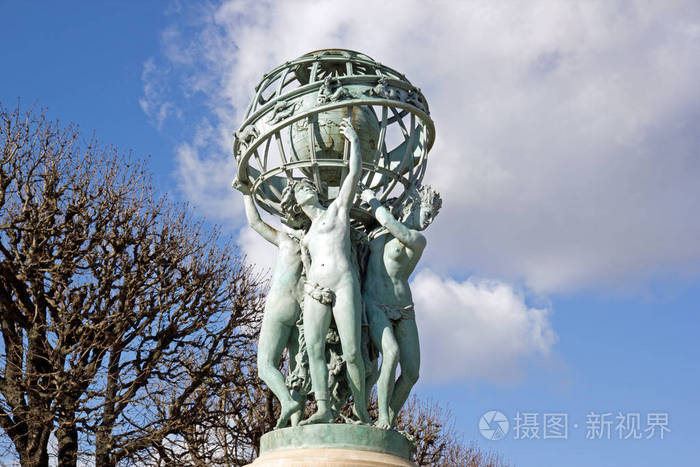 Carpeaux，四个的妇女大洲轴承世界喷泉 巴黎法国。古老的巴黎纪念碑