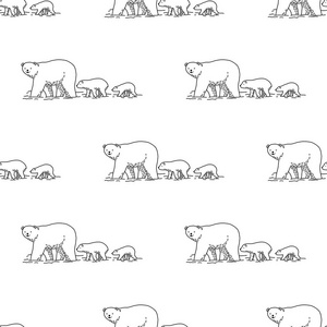走熊北极熊矢量无缝图案白色壁纸背景