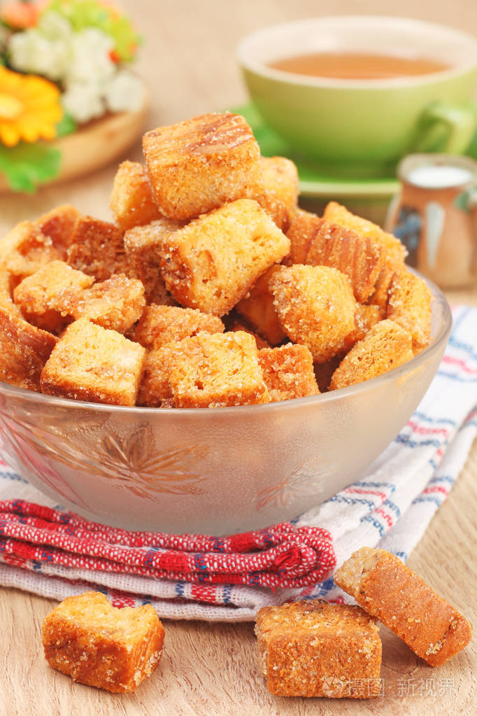 美味的油炸面包丁