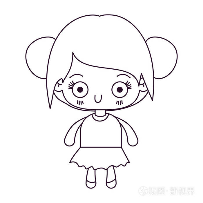 卡哇伊的单色剪影收集头发的可爱小女孩插画-正版商用图片0u2w81-摄图