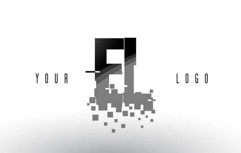 El E L 像素字母徽标与数字粉碎黑色方块