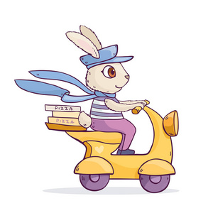 可爱的卡通兔子驱动滑板车照片