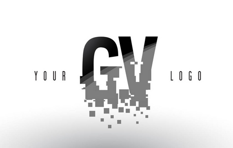 Gv G V 像素字母徽标与数字粉碎黑色方块