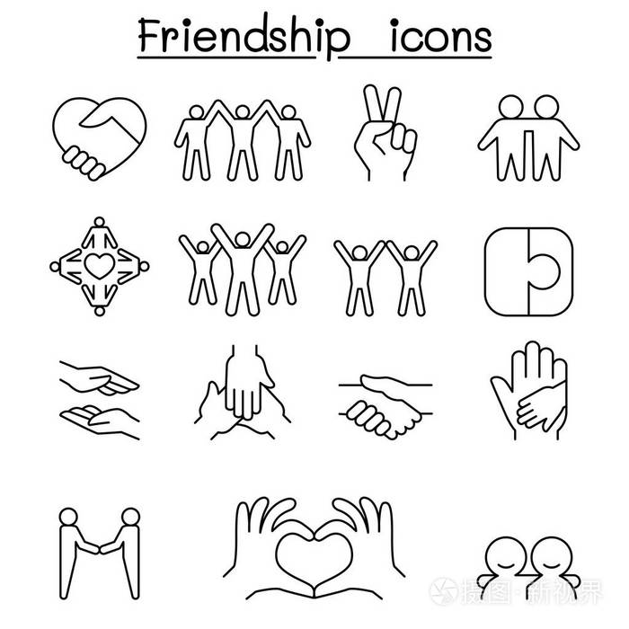 朋友与和谐图标设置在细线样式