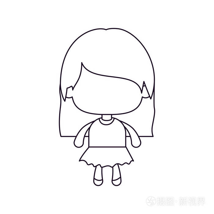 不露面的小女孩,直发的单色剪影插画-正版商用图片0u304w-摄图新视界