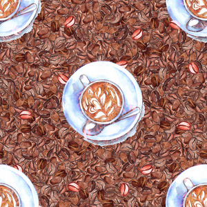 水彩杯咖啡饮料豆阿拉比卡无缝模式