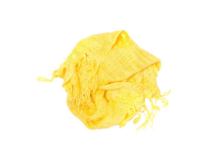 孤立在白色背景上的黄色围巾。女配件