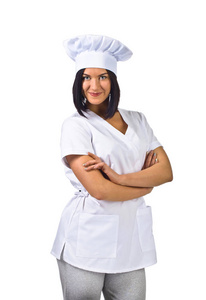 厨师制服孤立在白色背景上的女人