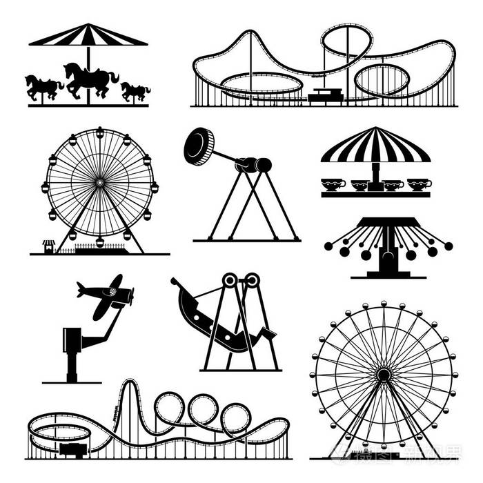 在游乐园里的不同景点的矢量图标插画-正版商用图片0u3btm-摄图新视界