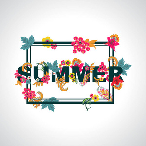 夏季背景与字体设计具叶和花图片