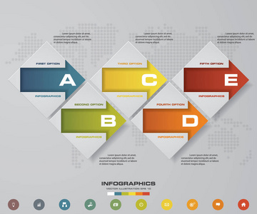 现代的 5 个步骤演示文稿模板。图形或网站布局