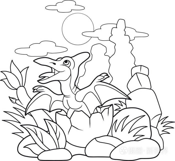 由蛋孵化出来的可爱翼龙插画-正版商用图片0u3fzf-摄图新视界