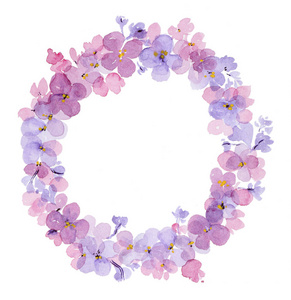 水彩花的淡紫色的花环