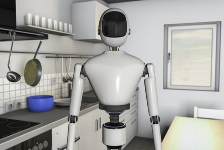 机器人正站在厨房里