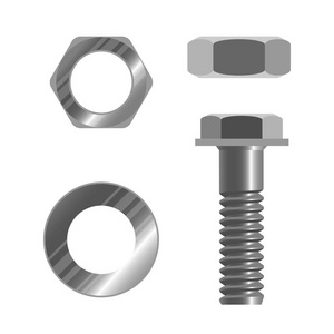 螺栓紧固件和几种类型的现实矢量图孤立的坚果