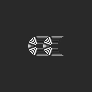 平行线徽标 cc 会标信,简单的两个 c 一起缩写时尚婚礼卡会徽样机