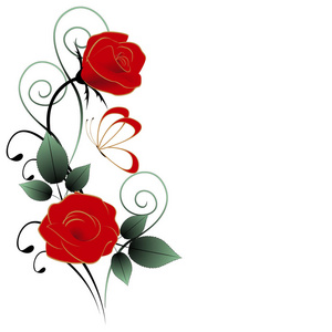 红玫瑰和蝴蝶，设计元素的花卉背景