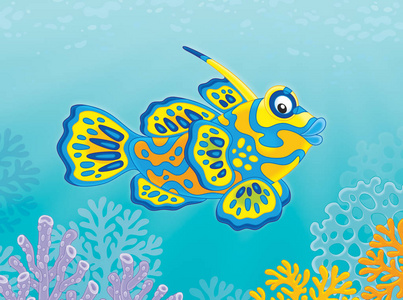 卡通形象包括平面设计孤立的桂鱼设置不同的海洋居民在白色背景被隔绝