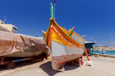 马耳他。马尔萨什洛克。传统的渔船