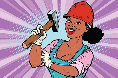 建筑工人用铁锤。女人专业
