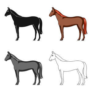Horse.Animals 的卡通风格矢量符号股票图 web 的单个图标