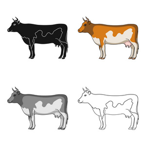 Cow.Animals 的卡通风格矢量符号股票图 web 的单个图标