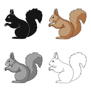 Squirrel.Animals 的卡通风格矢量符号股票图 web 的单个图标