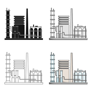 Refinery.Oil 的卡通风格矢量符号股票图 web 的单个图标