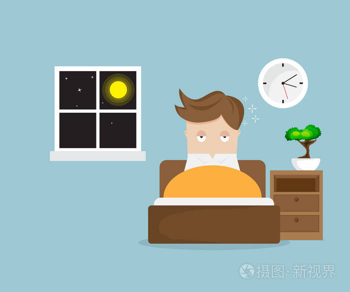 晚上在床上不眠人卡通人物