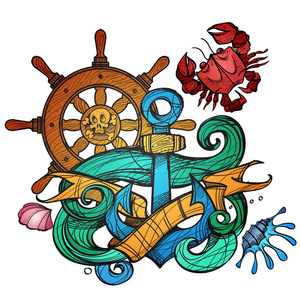 船上的锚和蟹纹身