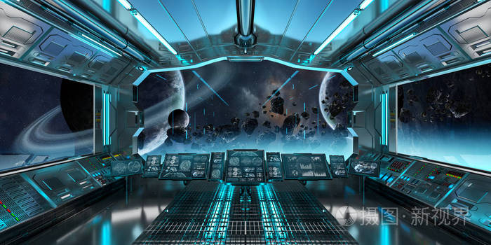 在遥远的行星系统3d渲染视图飞船内部