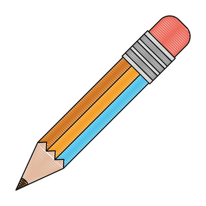 彩色的蜡笔剪影的铅笔和橡皮擦带有白色背景