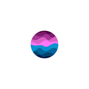 蓝色和粉红色而孤立的抽象圆形彩色徽标的波浪线上白色背景矢量图