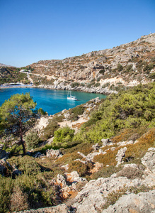 美丽的海景，罗兹，希腊岛屿。与绿松石湾