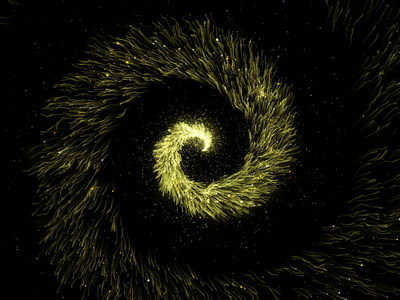 金闪闪发光螺旋波光粼粼尘埃颗粒的踪迹在黑色背景上
