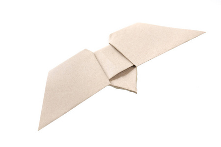折纸鸟纸模由孤立的白色黑色纸张的回收