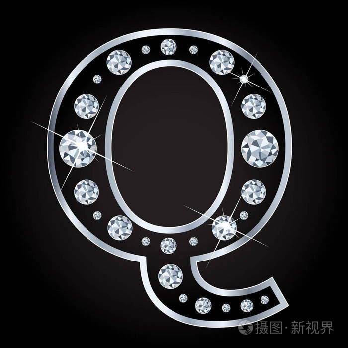 矢q 字母用黑色的背景上孤立的钻石
