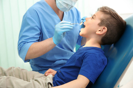 牙医检查孩子的牙齿