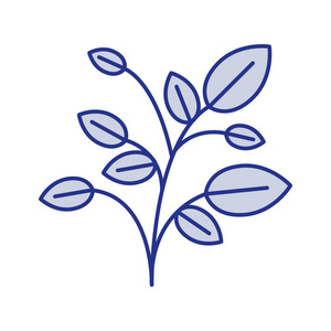 蓝色的植物用树枝和树叶剪影