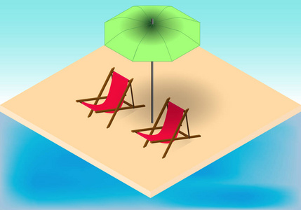 等距的热带海滩 扶手椅和伞附近海