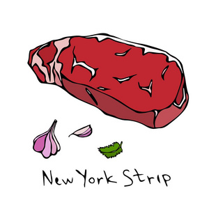 Striploin 纽约牛排切向量在白色背景上孤立