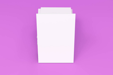 堆栈的空白白色封闭的宣传册样机上紫色背景