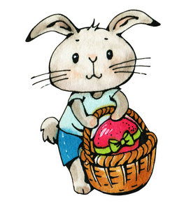 水彩绘画的可爱的复活节兔子
